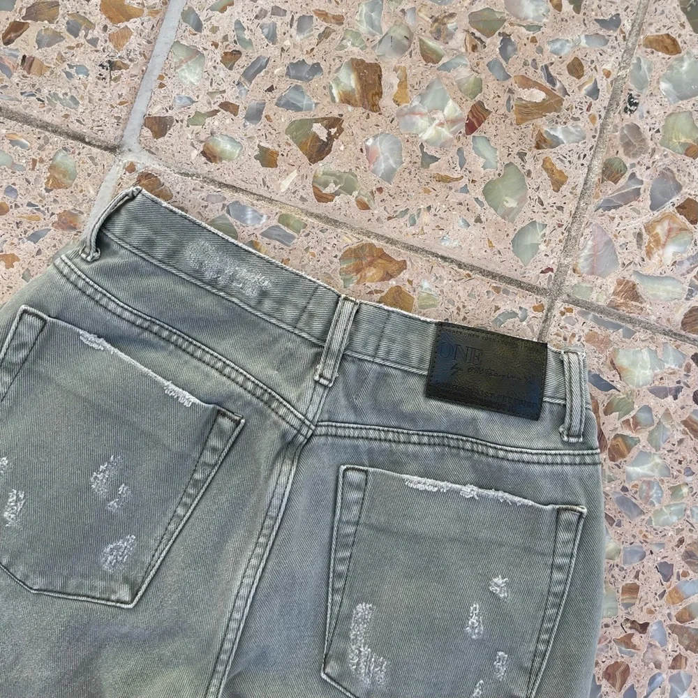 One Teaspoon Sage Green Distressed Raw Hem Skinny Denim Jeans - Picture 4 of 4